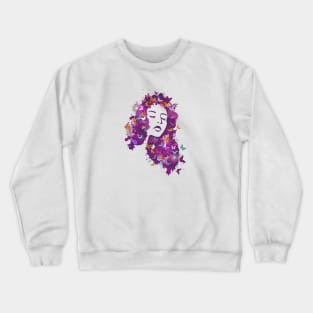 Woman with colorful Butterflies Design Crewneck Sweatshirt